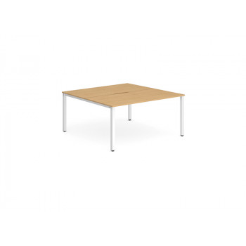 B2b White Frame Bench Desk 1600 Beech (2 Pod)