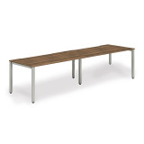 Single Silver Frame Bench Desk 1600 Walnut (2 Pod)