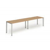 Single Silver Frame Bench Desk 1600 Oak (2 Pod)