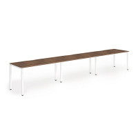 Single White Frame Bench Desk 1400 Walnut (3 Pod)