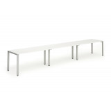 Single Silver Frame Bench Desk 1600 White (3 Pod)