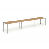 Single Silver Frame Bench Desk 1600 Oak (3 Pod)