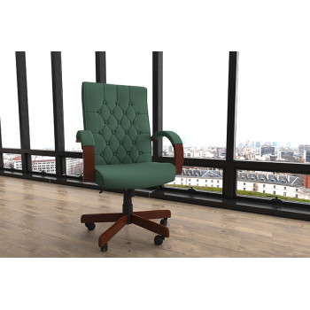 Chesterfield Executive Chair Green Leather With Arms