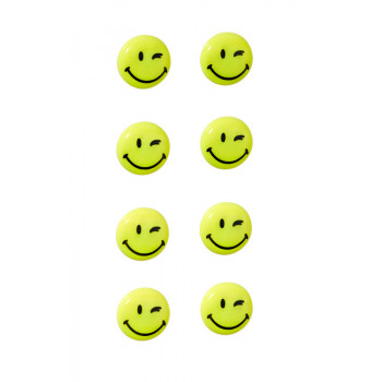 Smiley Magnets. Size: 20 Mm, Yellow, Magnet Strength: 300 G, Pack 8