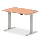 Air 1200/800 Beech Height Adjustable Desk With Cable Ports With Silver Legs