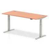 Air 1800/800 Beech Height Adjustable Desk With Cable Ports With Silver Legs