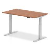 Air 1400/800 Walnut Height Adjustable Desk With Cable Ports With Silver Legs