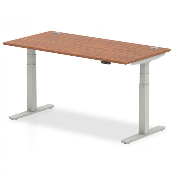 Air 1600/800 Walnut Height Adjustable Desk With Cable Ports With Silver Legs