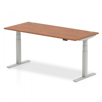 Air 1800/800 Walnut Height Adjustable Desk With Cable Ports With Silver Legs Air 1800/800 Walnut Height Adjustable Desk With Cable Ports With Silver Legs