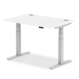 Air 1200/800 White Height Adjustable Desk With Cable Ports With Silver Legs
