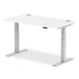 Air 1400/800 White Height Adjustable Desk With Cable Ports With Silver Legs