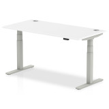 Air 1600/800 White Height Adjustable Desk With Cable Ports With Silver Legs