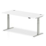 Air 1800/800 White Height Adjustable Desk With Cable Ports With Silver Legs