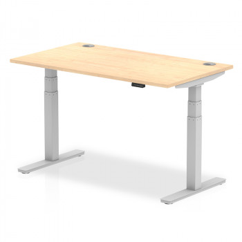 Air 1400/800 Maple Height Adjustable Desk With Cable Ports With Silver Legs
