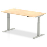 Air 1600/800 Maple Height Adjustable Desk With Cable Ports With Silver Legs