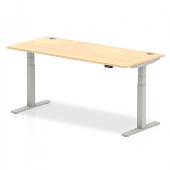 Air 1800/800 Maple Height Adjustable Desk With Cable Ports With Silver Legs