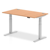 Air 1400/800 Oak Height Adjustable Desk With Cable Ports With Silver Legs