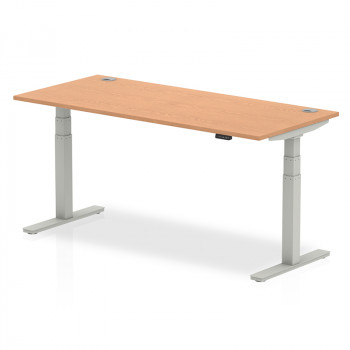 Air 1800/800 Oak Height Adjustable Desk With Cable Ports With Silver Legs