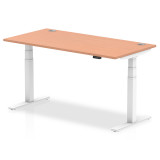 Air 1600/800 Beech Height Adjustable Desk With Cable Ports With White Legs