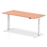 Air 1800/800 Beech Height Adjustable Desk With Cable Ports With White Legs