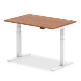 Air 1200/800 Walnut Height Adjustable Desk With Cable Ports With White Legs