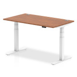 Air1400/800 Walnut Height Adjustable Desk With Cable Ports With White Legs