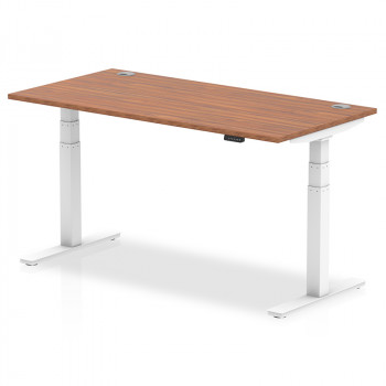 Air 1600/800 Walnut Height Adjustable Desk With Cable Ports With White Legs