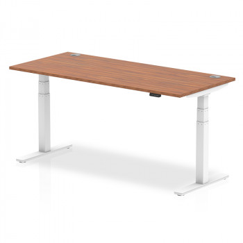 Air 1800/800 Walnut Height Adjustable Desk With Cable Ports With White Legs