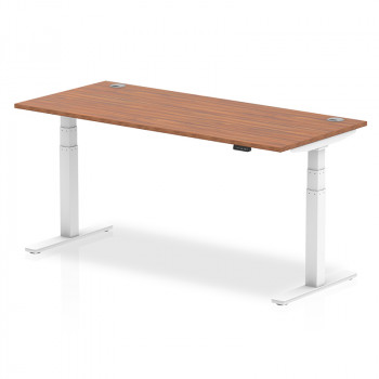 Air 1800/800 Walnut Height Adjustable Desk With Cable Ports With White Legs Air 1800/800 Walnut Height Adjustable Desk With Cable Ports With White Legs