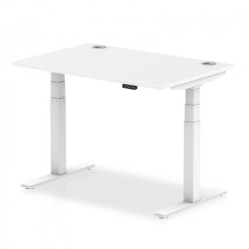 Air 1200/800 White Height Adjustable Desk With Cable Ports With White Legs