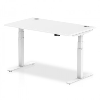 Air 1400/800 White Height Adjustable Desk With Cable Ports With White Legs