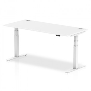 Air 1800/800 White Height Adjustable Desk With Cable Ports With White Legs