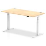 Air 1600/800 Maple Height Adjustable Desk With Cable Ports With White Legs