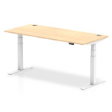 Air 1800/800 Maple Height Adjustable Desk With Cable Ports With White Legs