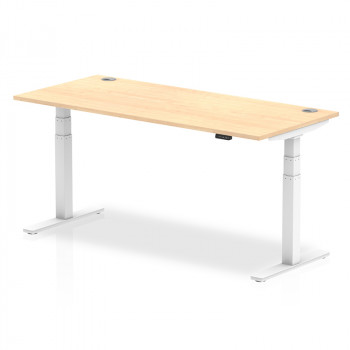 Air 1800/800 Maple Height Adjustable Desk With Cable Ports With White Legs Air 1800/800 Maple Height Adjustable Desk With Cable Ports With White Legs