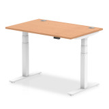Air 1200/800 Oak Height Adjustable Desk With Cable Ports With White Legs