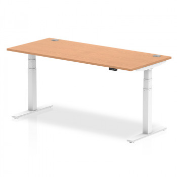 Air 1800/800 Oak Height Adjustable Desk With Cable Ports With White Legs