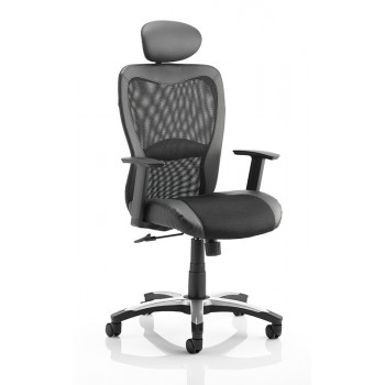 Victor Ii Executive Chair Black Leather Black Mesh With Arms With Headrest