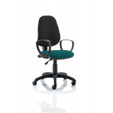 Eclipse I Lever Task Operator Chair Black Back Bespoke Seat With Loop Arms In Maringa Teal