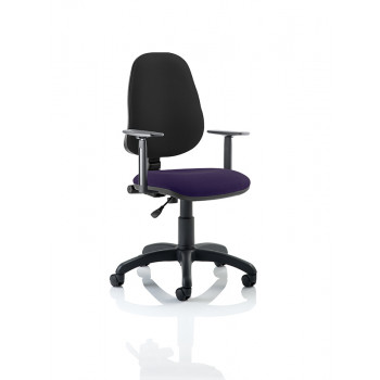 Eclipse I Lever Task Operator Chair Black Back Bespoke Seat With Height Adjustable Arms In Tansy Purple