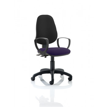 Eclipse Ii Lever Task Operator Chair Black Back Bespoke Seat With Loop Arms In Tansy Purple