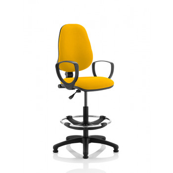 Eclipse I Lever Task Operator Chair Senna Yellow Fully Bespoke Colour With Loop Arms With Hi Rise Draughtsman Kit