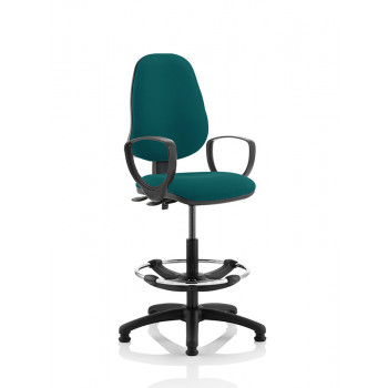 Eclipse Ii Lever Task Operator Chair Kingsfisher Fully Bespoke Colour With Loop Arms With Hi Rise Draughtsman Kit