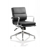 Savoy Executive Medium Back Chair Black Bonded Leather With Arms With Chrome Glides