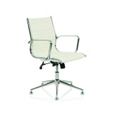 Ritz Executive Medium Back Chair Ivory Bonded Leather With Arms With Chrome Glides