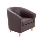 Tub Armchair With Wooden Feet - Brown