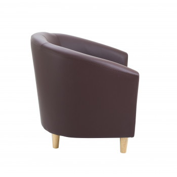 Tub Armchair With Wooden Feet - Brown