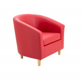 Tub Armchair With Wooden Feet - Red