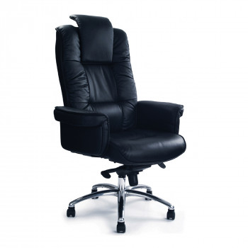 Hercules- Luxurious Leather Gull-Wing Executive Armchair With Chrome Base - Black