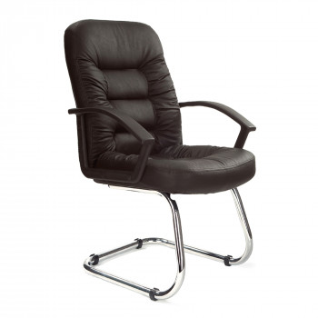 Fleet-C- Chrome Cantilever Framed Leather Faced Visitors Armchair - Black